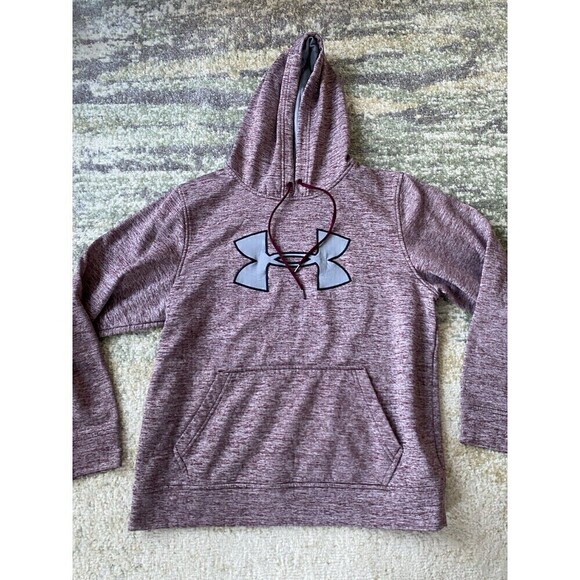 Under Armour Coldgear Hoodie Mens MEDIUM Maroon Pullover Gray Front Logo - Picture 1 of 6
